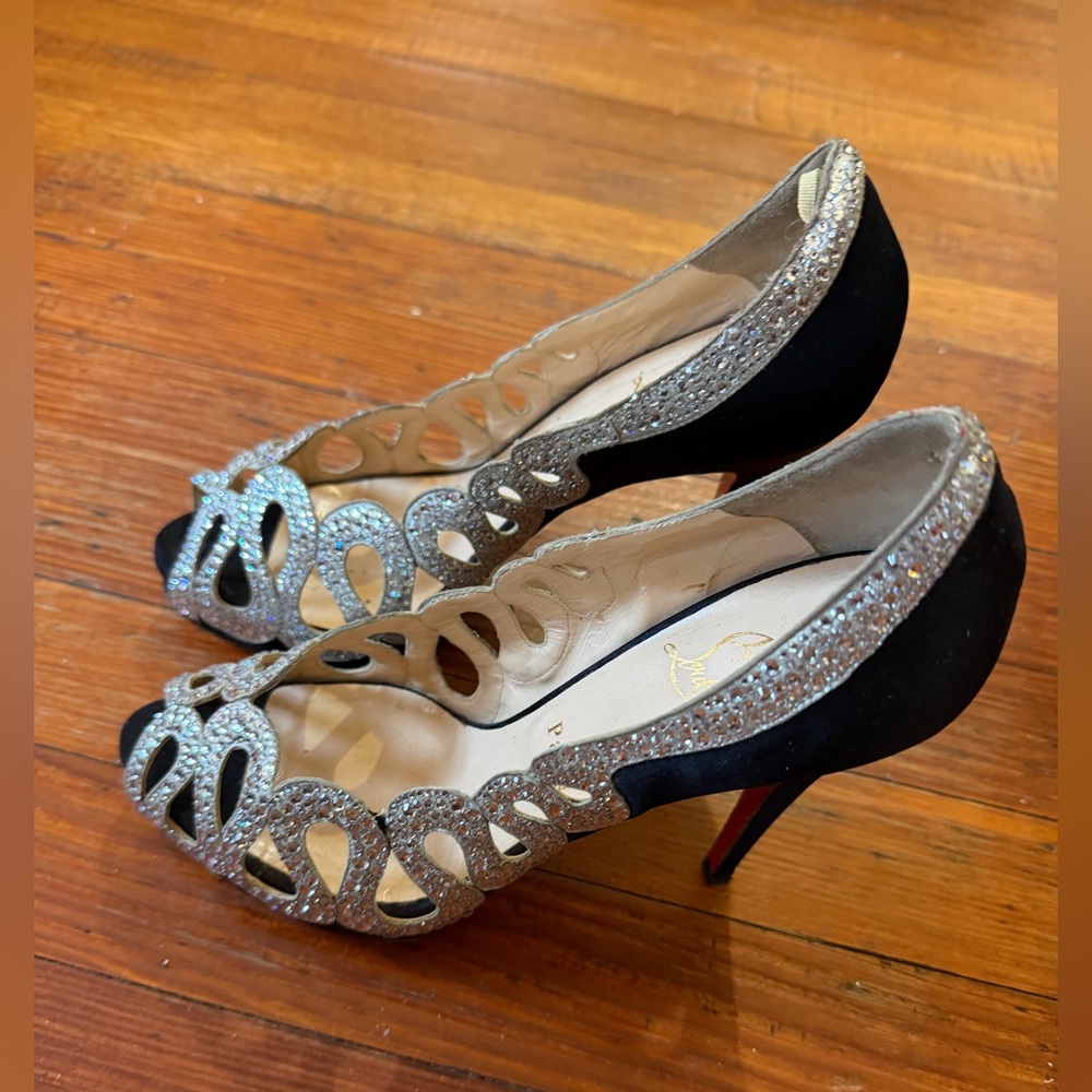 Authentic Christian Louboutin Black and Silver Crystal Heels size 39.5